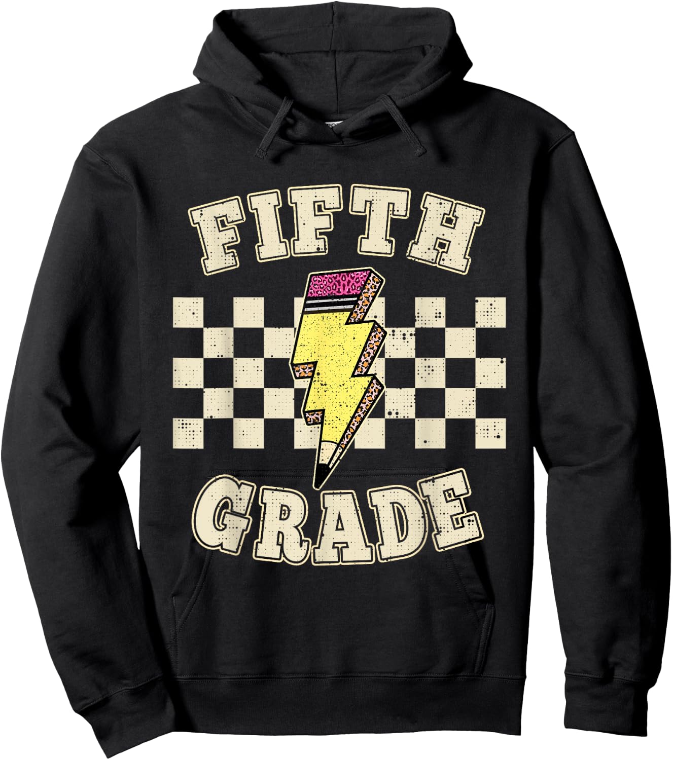 Retro 5th Fifth Grade Teacher Lightning Bolt Teacher Kids Hoodie - Hoodie | Black