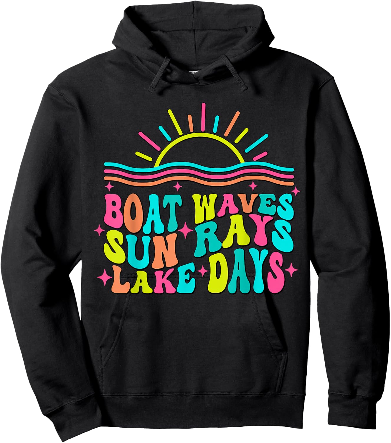 Boat Waves Sun Rays Lake Days Retro Summer vacation Hoodie - Hoodie | Black