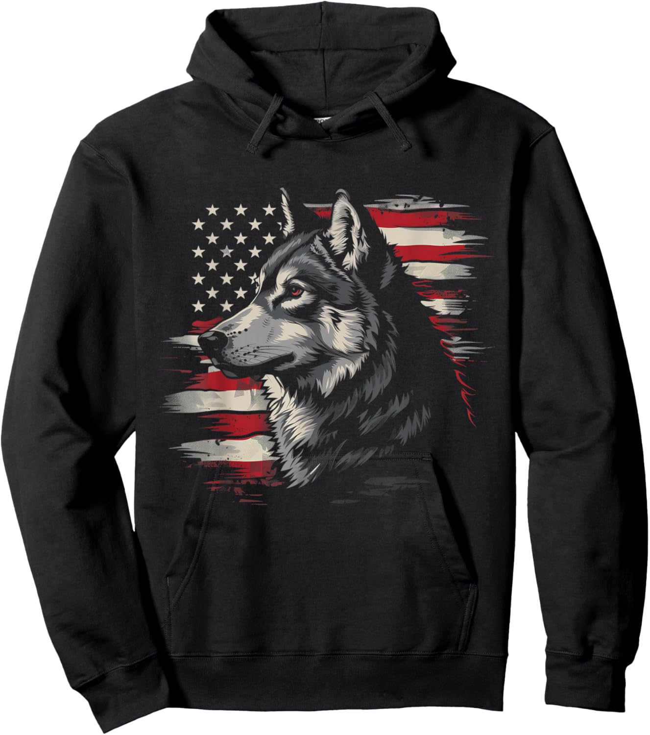 Wolf American Flag USA Patriotic Wolf Lover Hoodie - Hoodie | Black