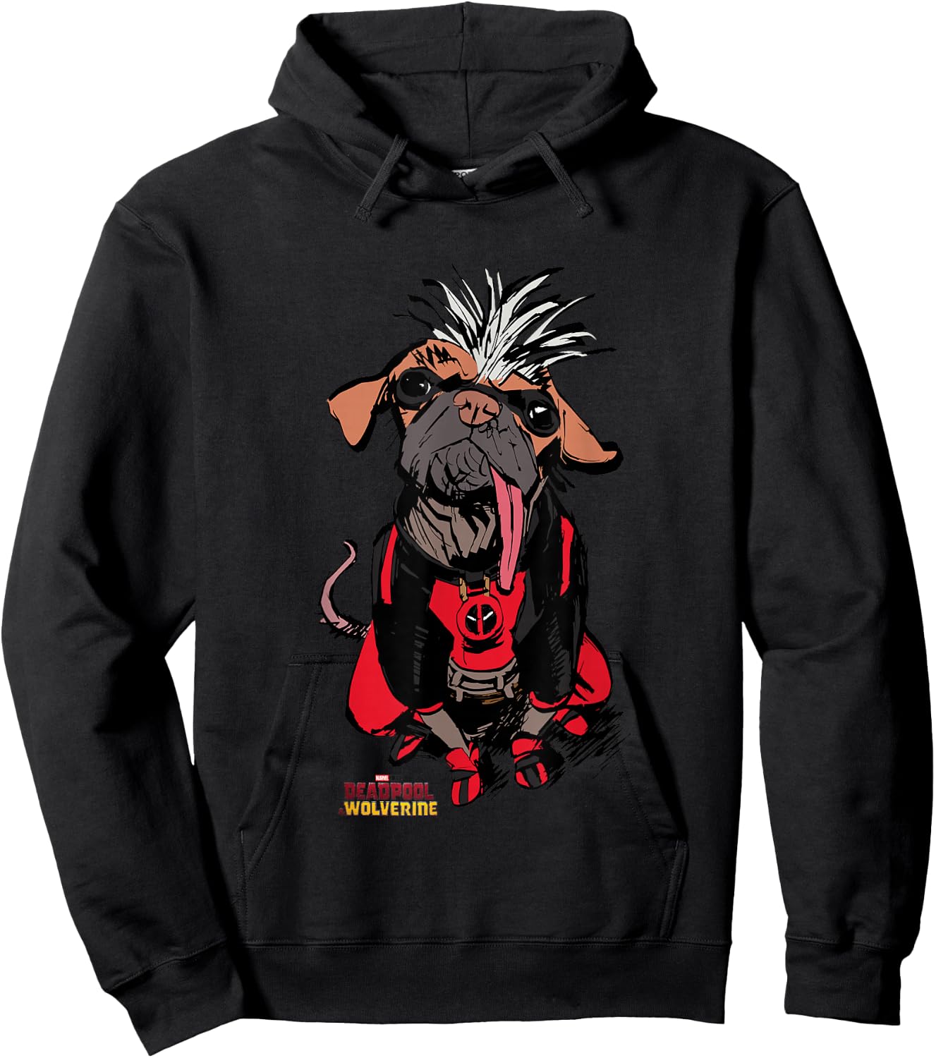 Marvel Deadpool & Wolverine Sketchy Dogpool Comic Portrait Hoodie - Hoodie | Black