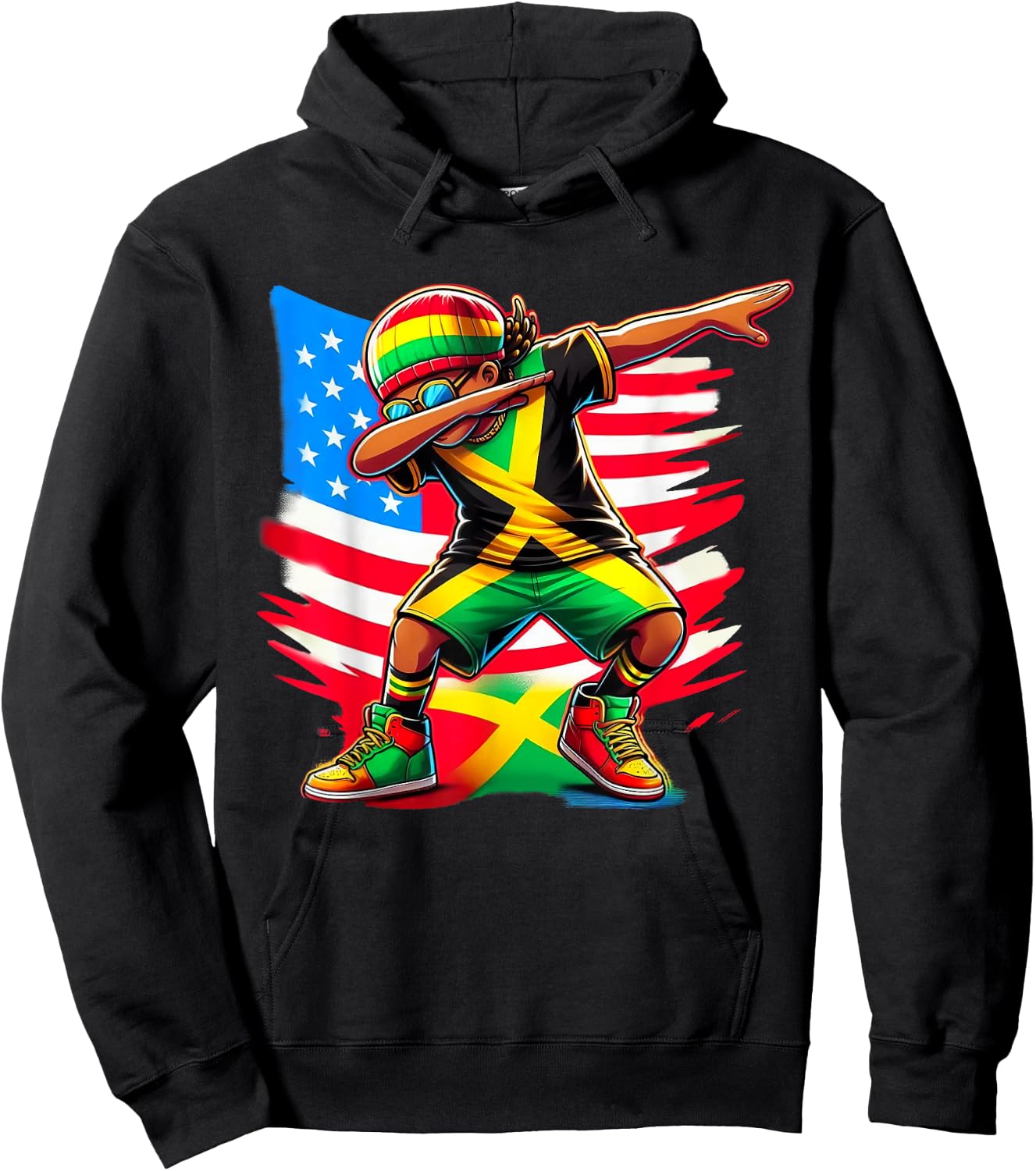 Half American Half Jamaican Boy Patriotic 4th of July Hoodie - Hoodie | Black