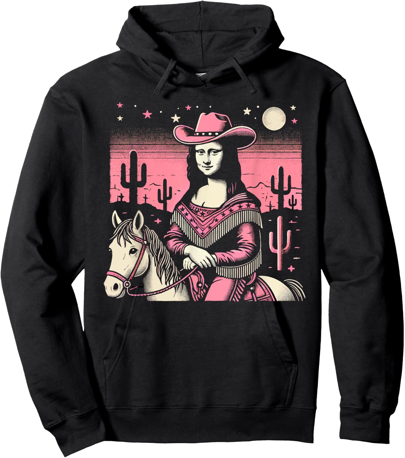 Pink Cowboy Cowgirl Mona Lisa Country Western Pink Cowgirl Hoodie - Hoodie | Black