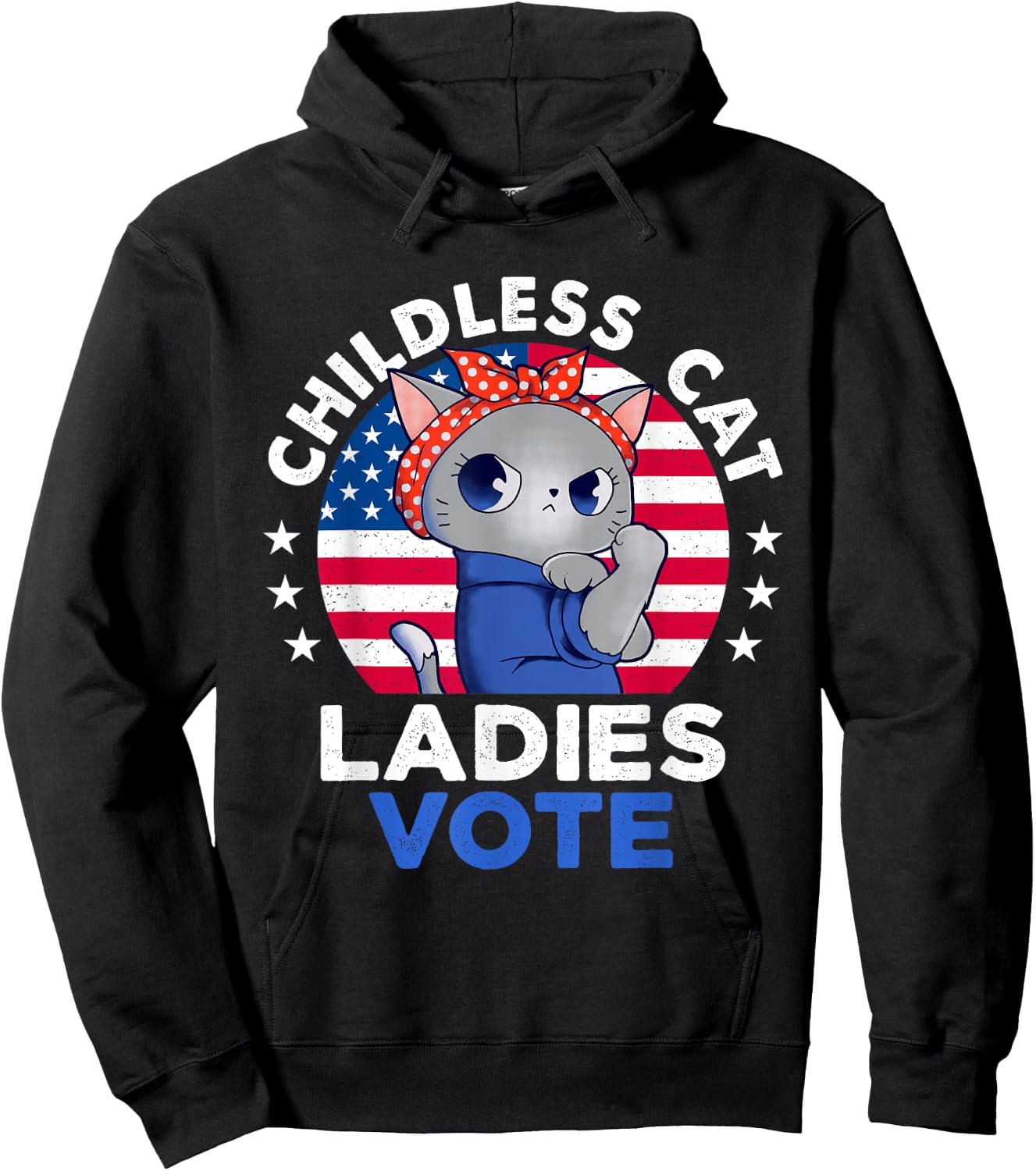 Childless Cat Ladies Vote Funny Vintage Usa Flag Cat Lovers Hoodie - Hoodie | Black