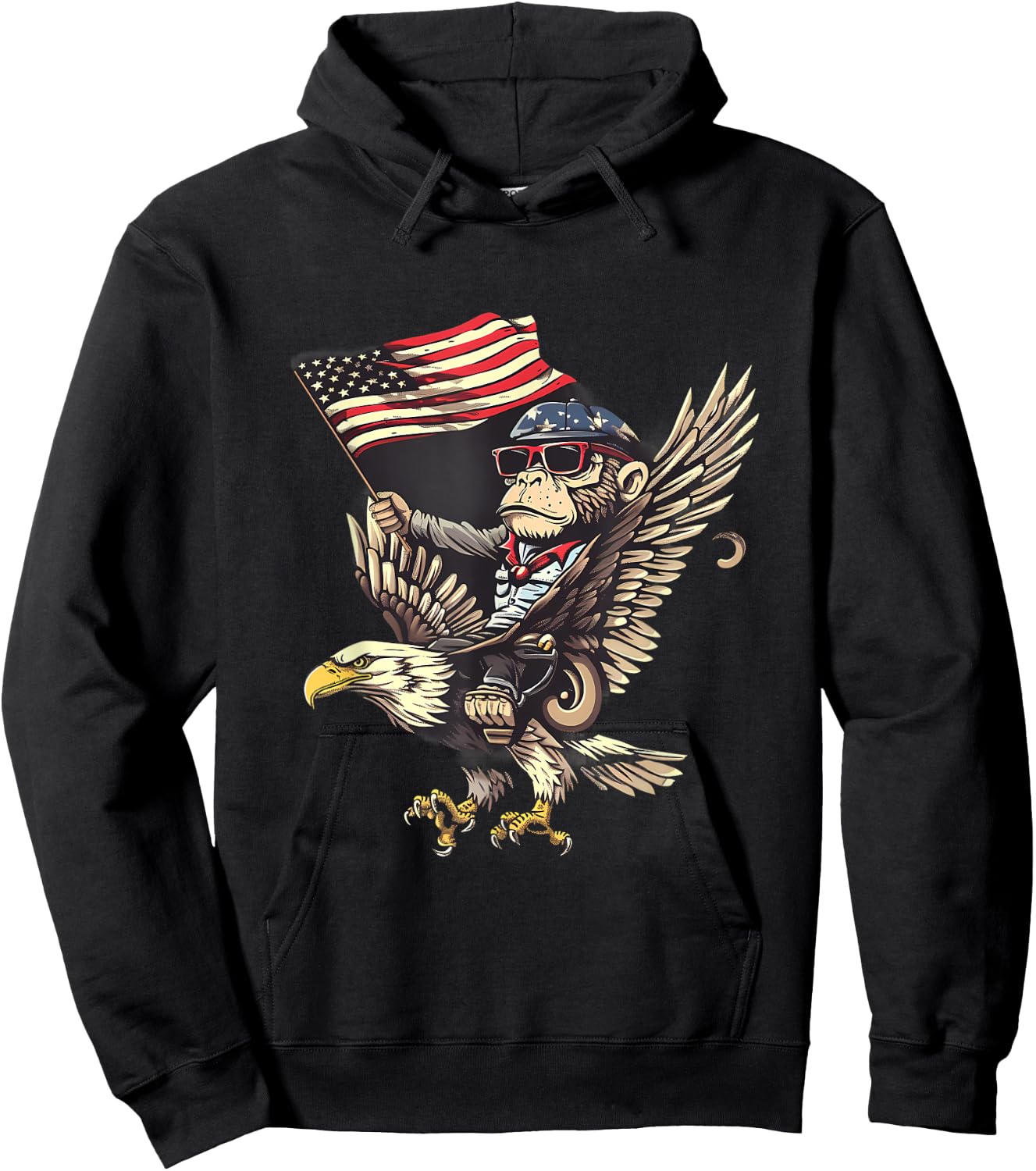 4th Of July Monkey Bald Eagle USA Fourth Of July America Hoodie - Hoodie | Black