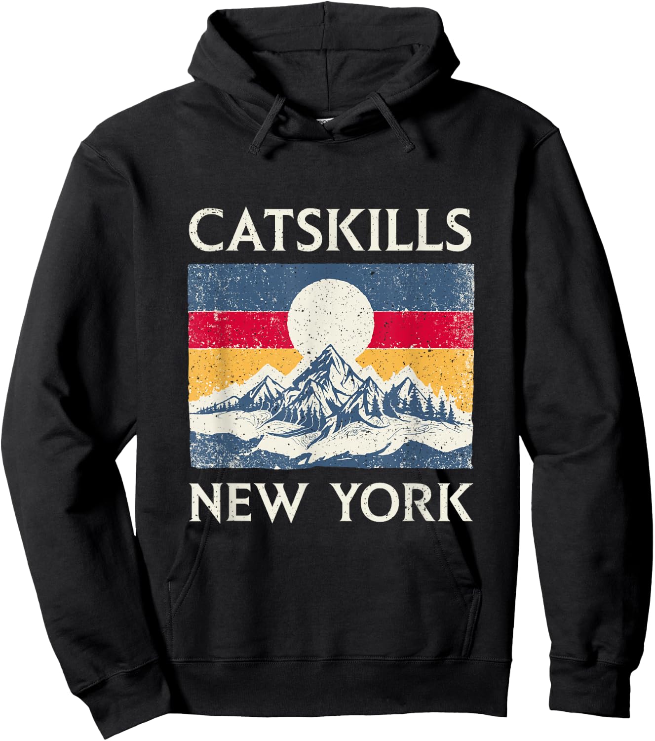 Vintage 70s 80s Sunset Mountain Catskills New York Hiking Hoodie - Hoodie | Black