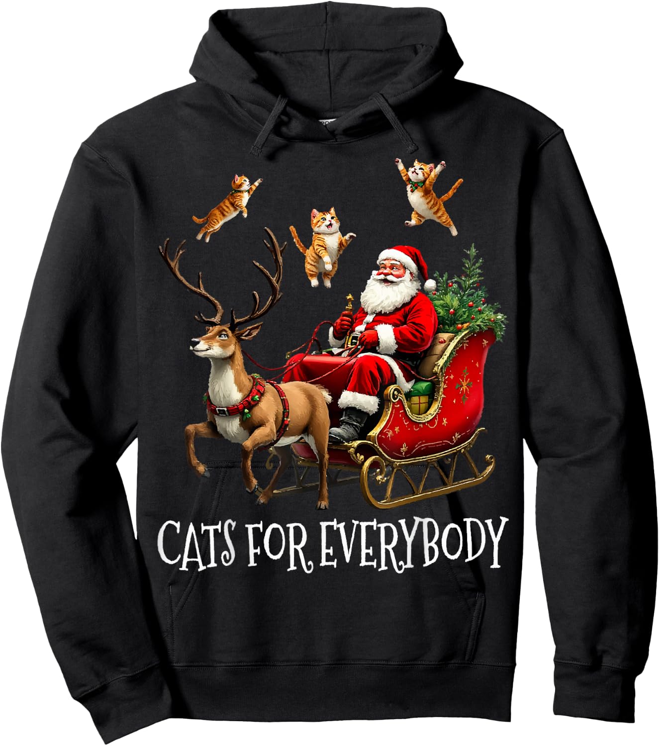 Cats For Everybody Christmas Cat Funny Xmas Santa Hoodie - Hoodie | Black