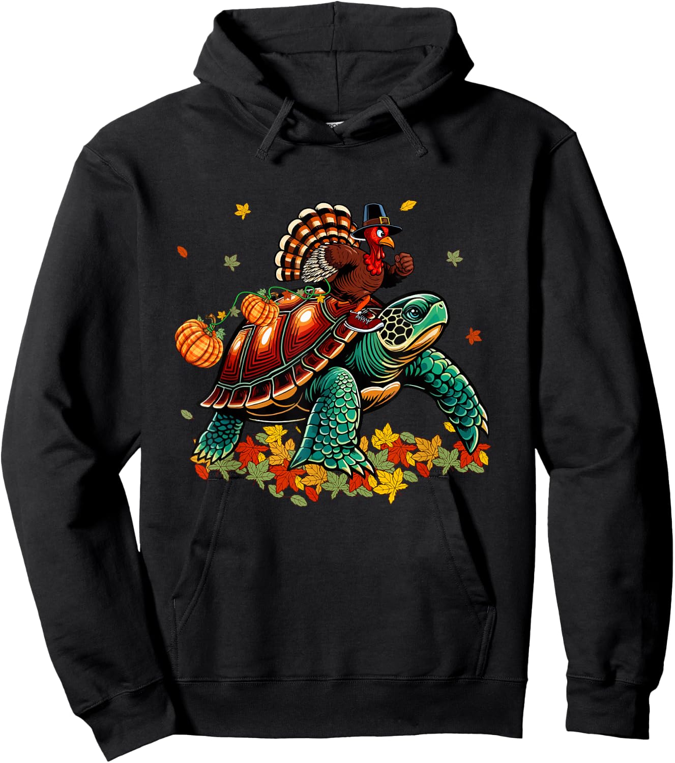 Turkey Riding Turtle Thanksgiving Costume Kids Toddler Hoodie - Hoodie | Black
