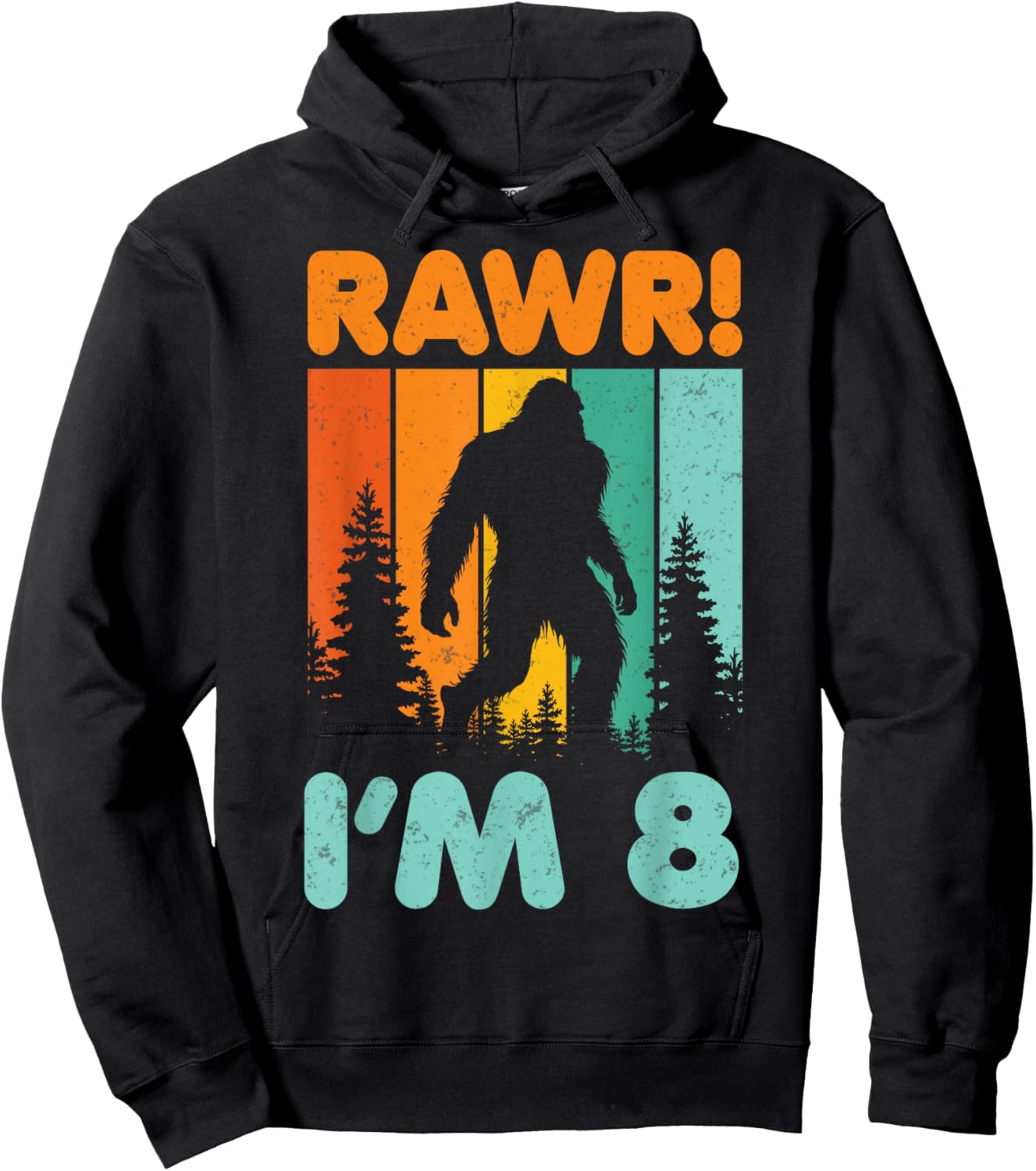 Retro Rawr I’m 8 Bigfoot Kids 8 Years Old 8th Birthday Party Hoodie - Hoodie | Black