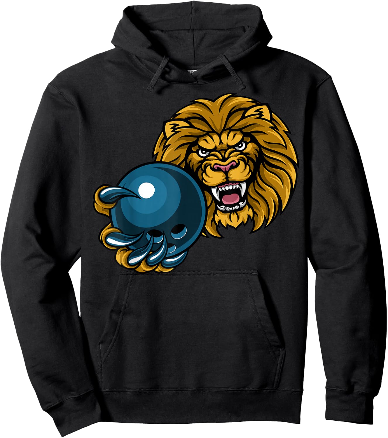 Lion Cartoon Sports Lions Team Mascot Holding Bowling Ball Hoodie - Hoodie | Black