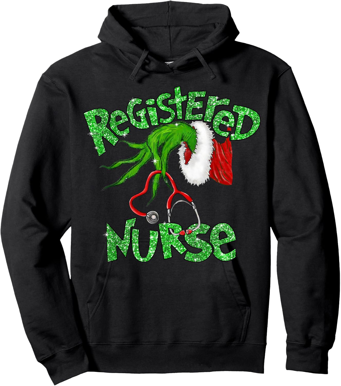 Registered Nurse Stethoscope Santa Elf Christmas Xmas Pajama Hoodie - Hoodie | Black