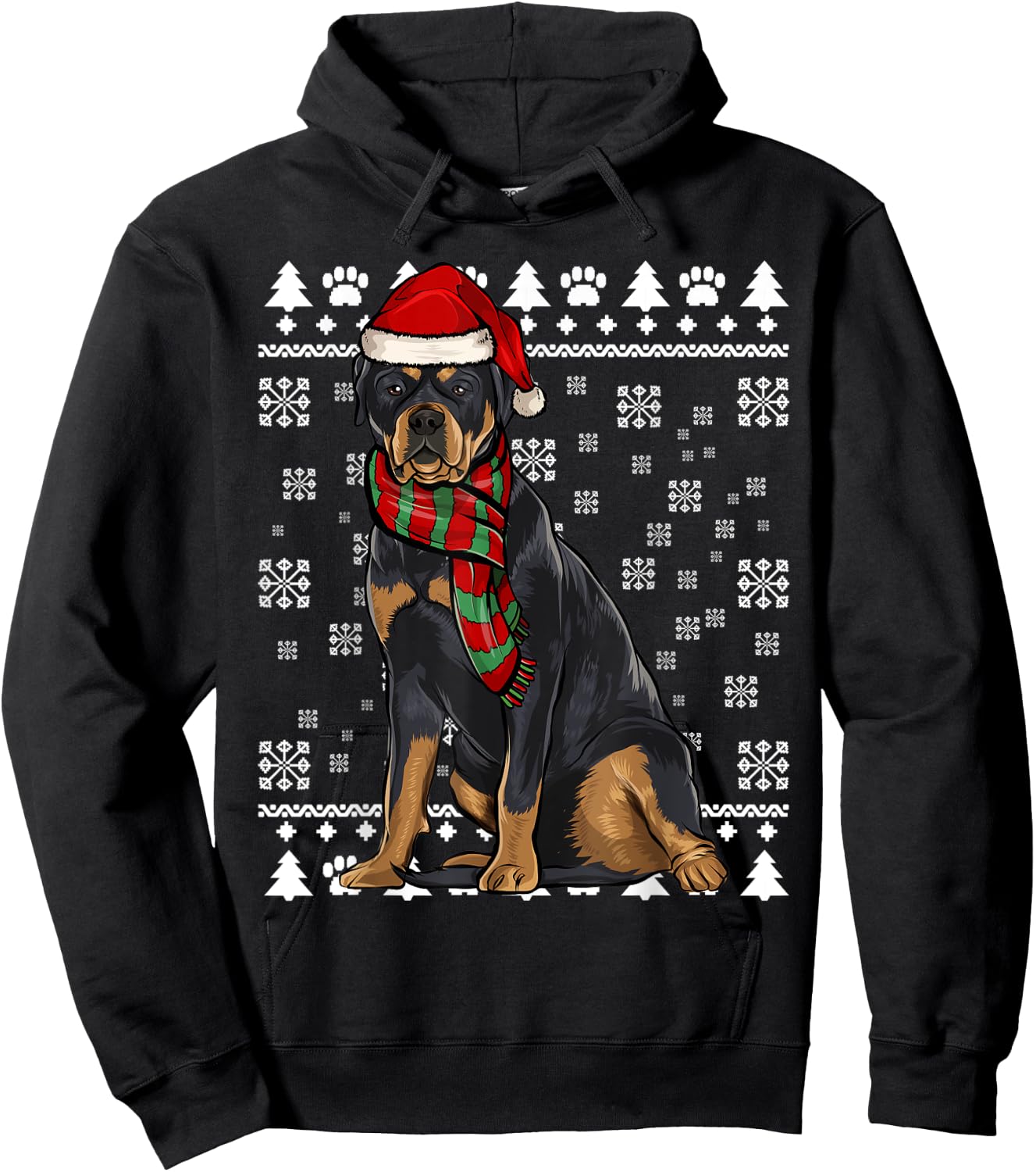 Rottweiler Dog Santa Hat Xmas Ugly Christmas Hoodie - Hoodie | Black