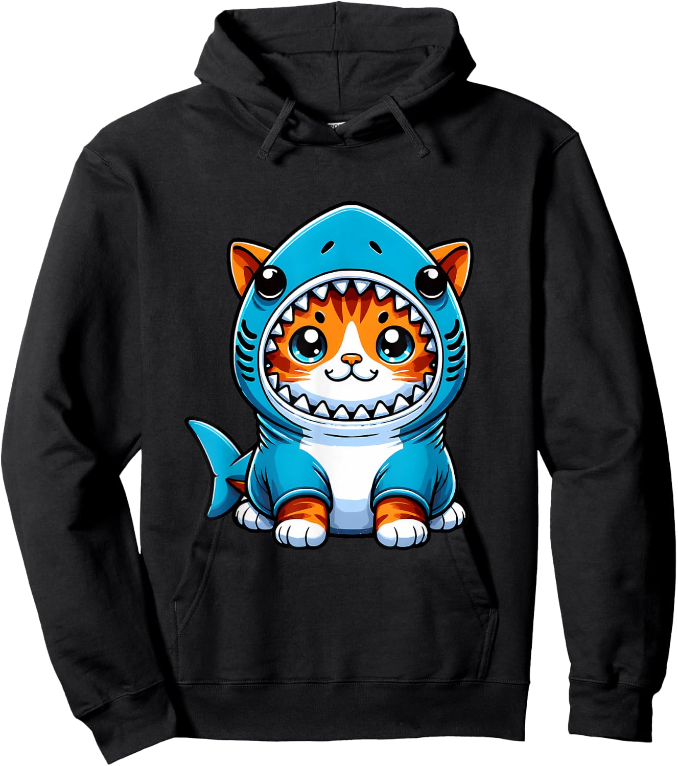 Funny Cute Cat in a Shark Costume Kawaii Neko Kids Hoodie - Hoodie | Black