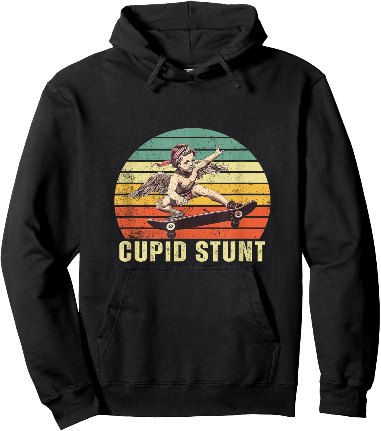 Retro Vintage Cupid Stunt Unhinged Cringe Funny Hoodie - Hoodie | Black