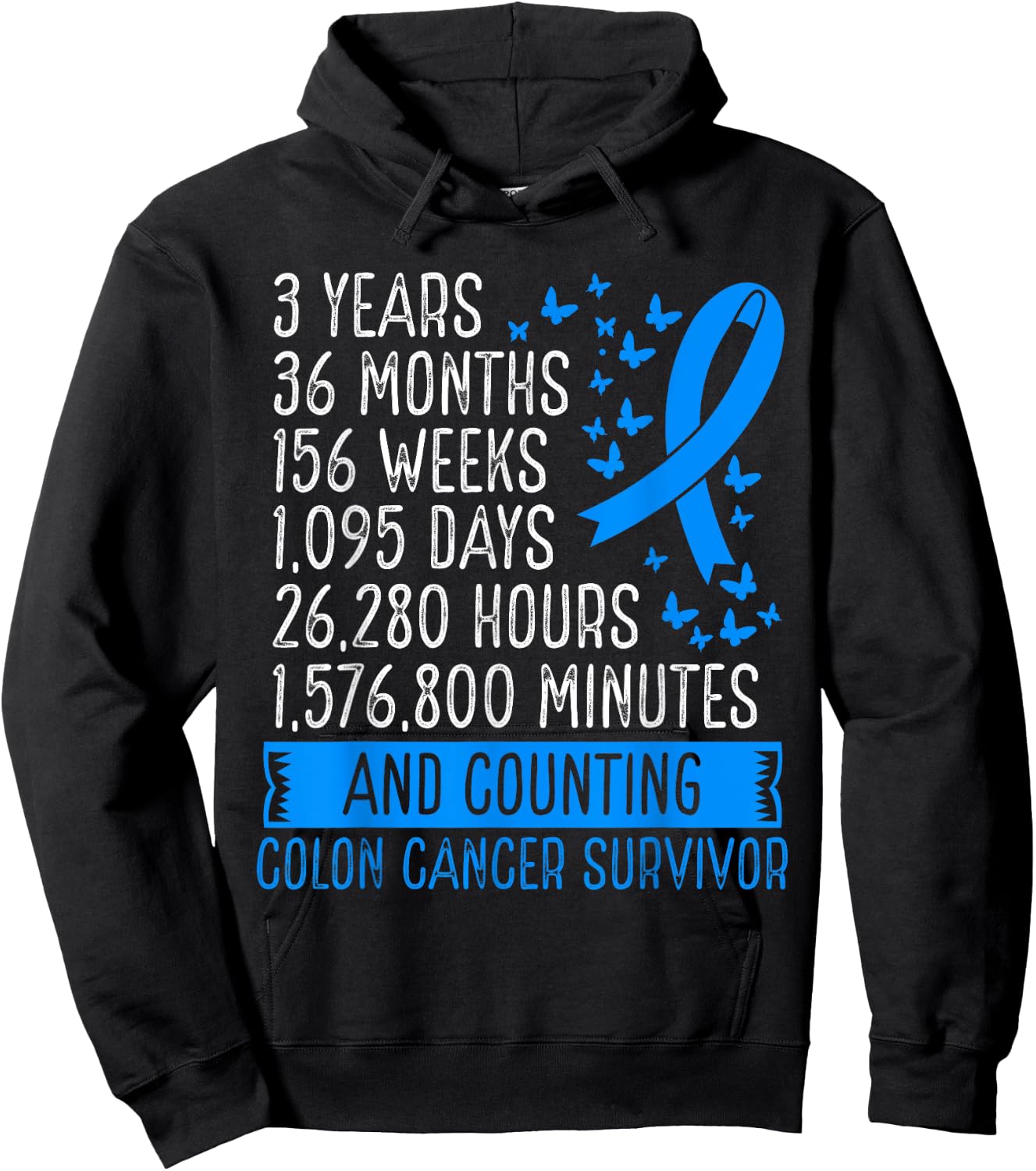 3 Years Colon Cancer Free Awareness Ribbon Movement Hoodie - Hoodie | Black