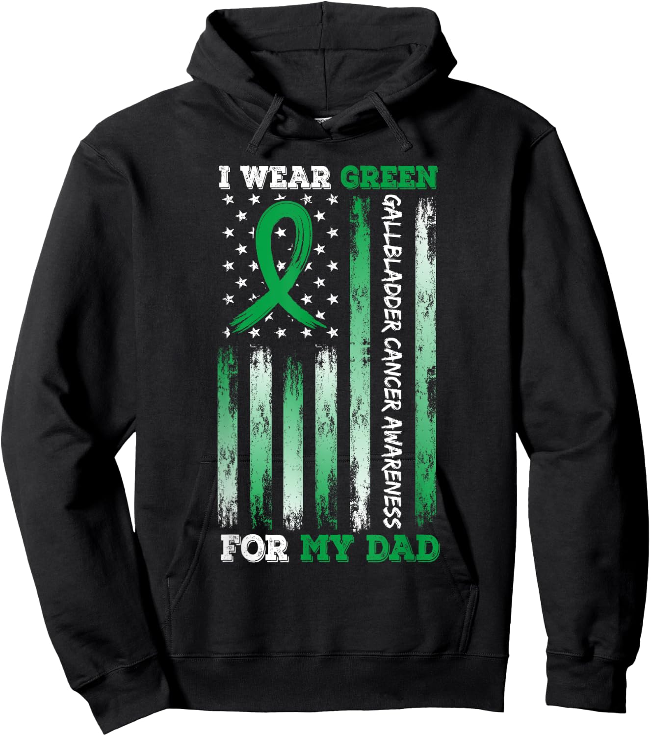 I Wear Green For My Dad USA Flag Ribbon Gallbladder Cancer Hoodie - Hoodie | Black