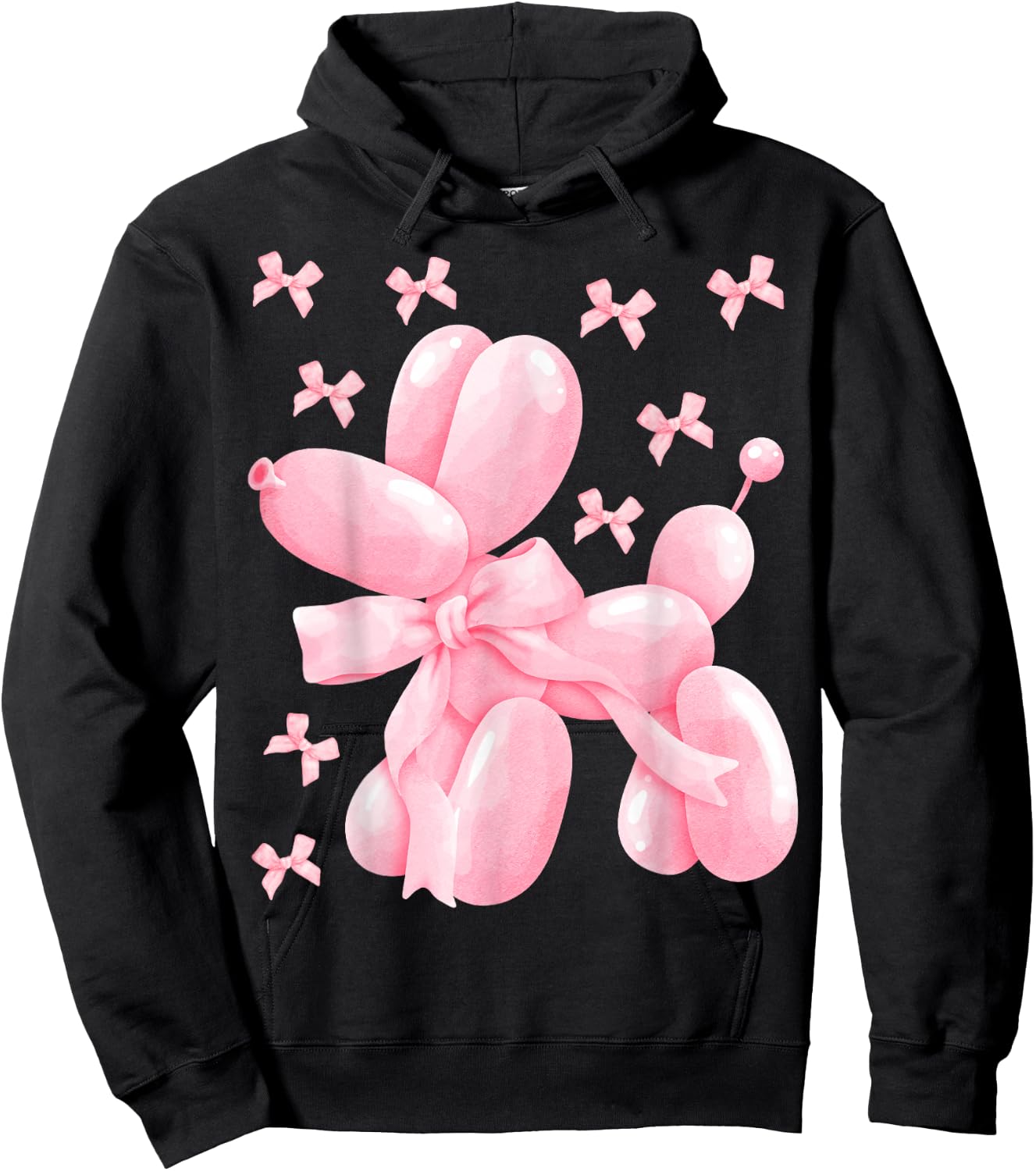 Pastel Pink Bow Balloon Dog Women Kids Girls Birthday Party Hoodie - Hoodie | Black