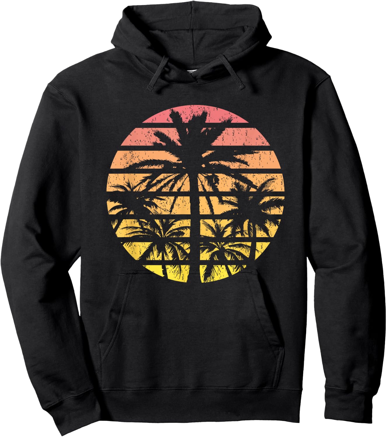 Palm Tree Retro Sunset Summer Beach Vintage Tropical Graphic Hoodie - Hoodie | Black