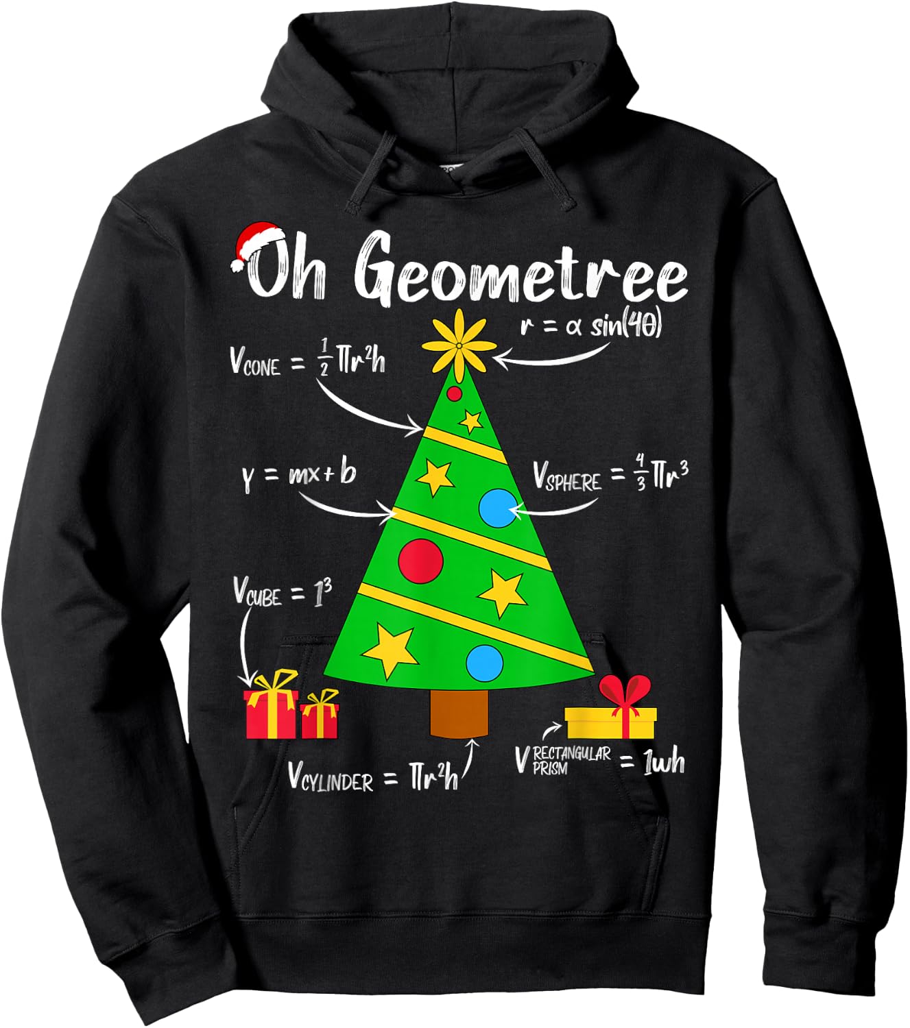 Oh Geometree Funny Christmas Tree Geometry Math Teacher Women Kids Hoodie - Hoodie | Black