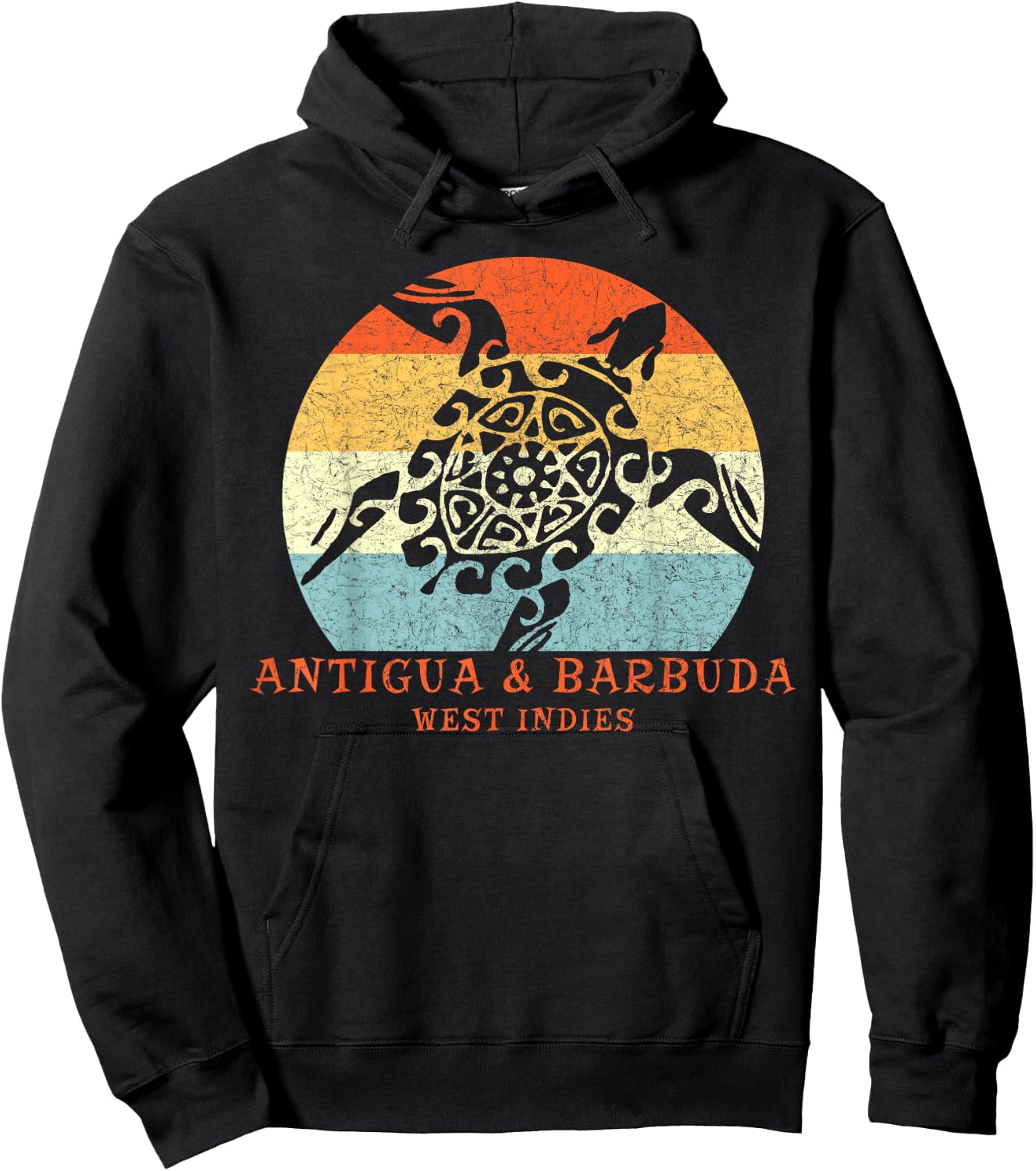 Antigua & Barbuda,West Indies Vintage Tribal Turtle Vacation Hoodie - Hoodie | Black