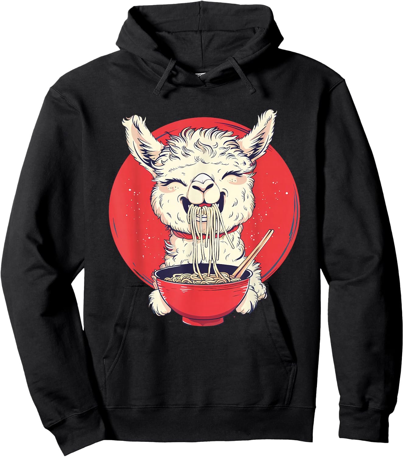 Llama Ramen Japanese Noodles Funny Llama Eating Ramen Hoodie - Hoodie | Black