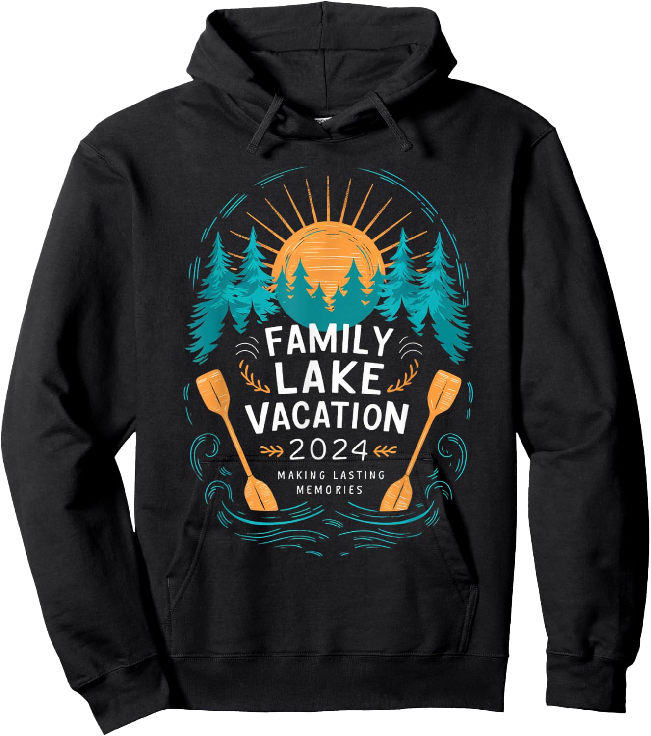 Matching 2024 Camping Hiking Cabin Family Lake Vacation 2024 Hoodie - Hoodie | Black