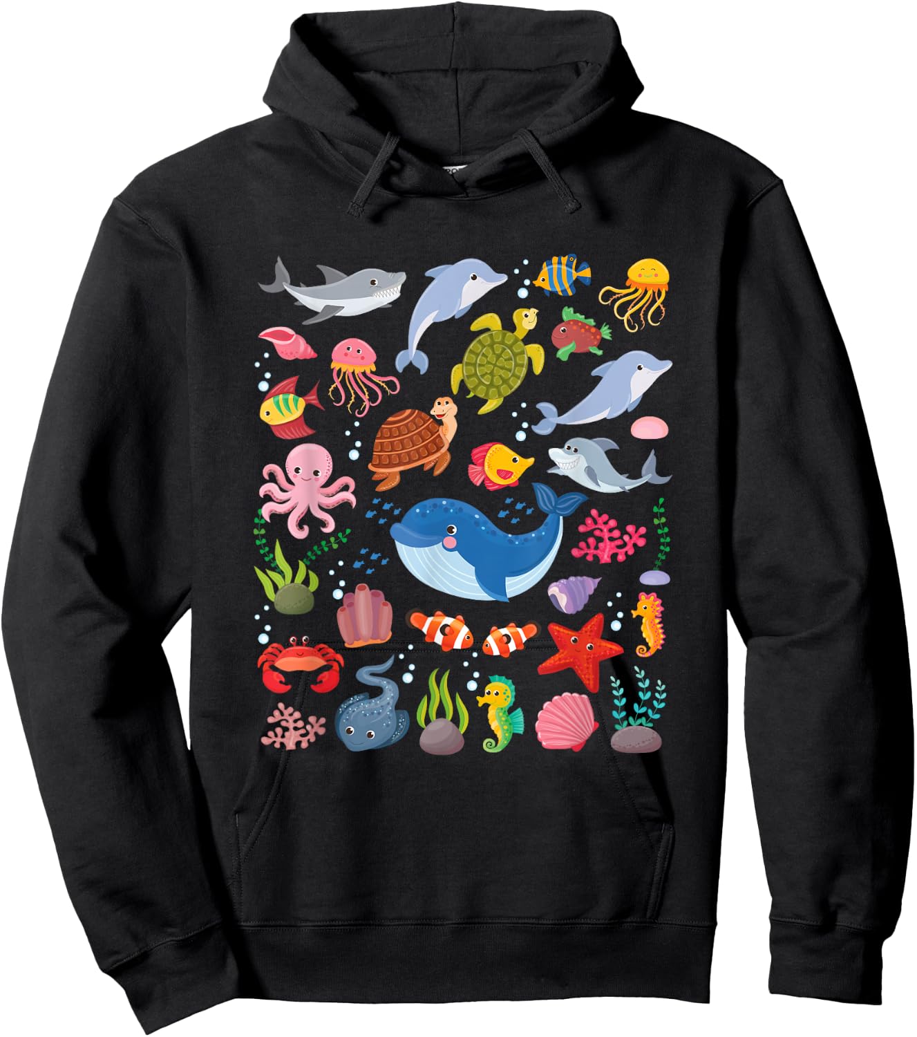Cute Sea Animals Kids Children Ocean Creatures Clownfish Hoodie - Hoodie | Black