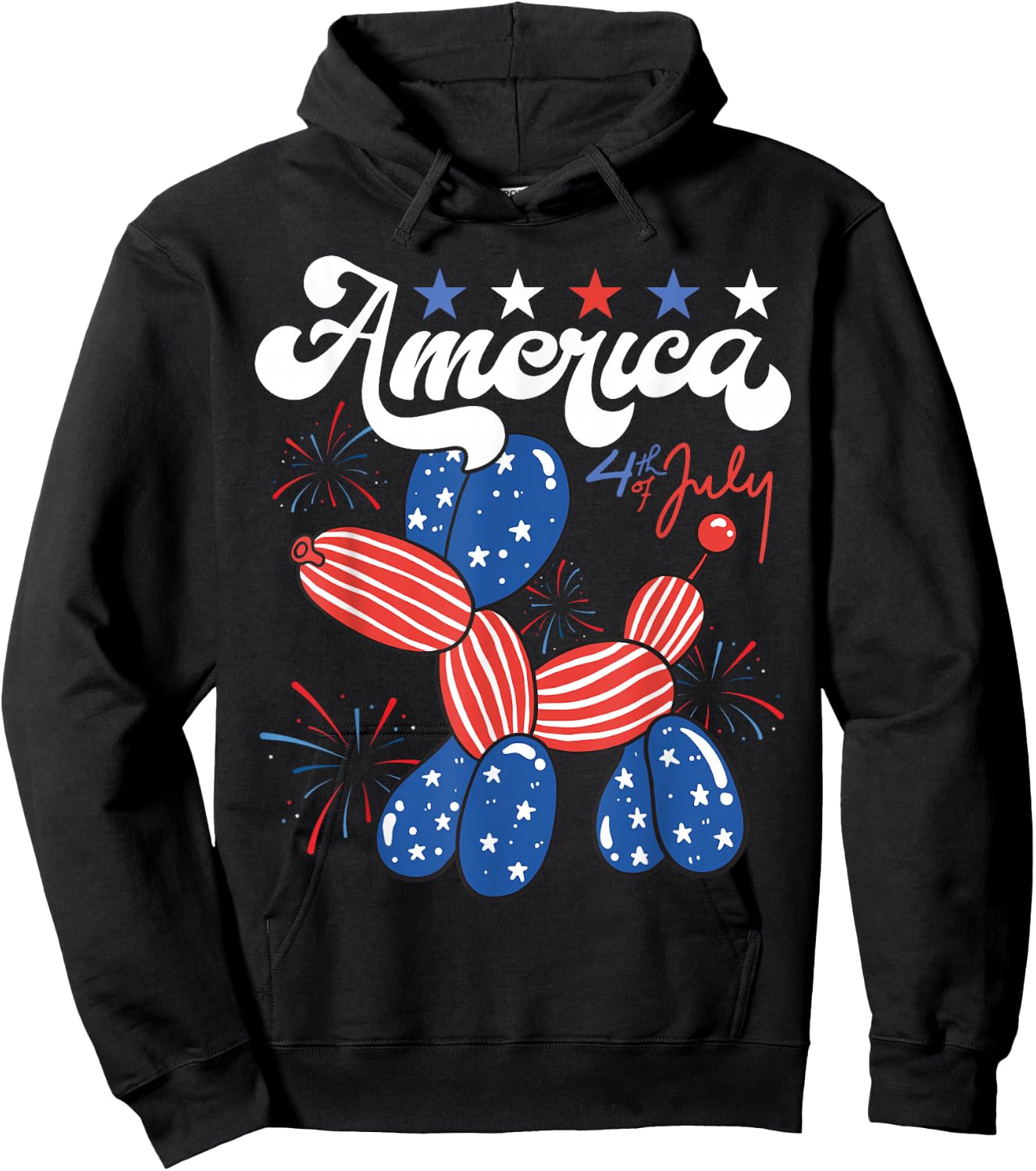 Funny Balloon Dog Fourth of July Patriotic American USA Flag Hoodie - Hoodie | Black