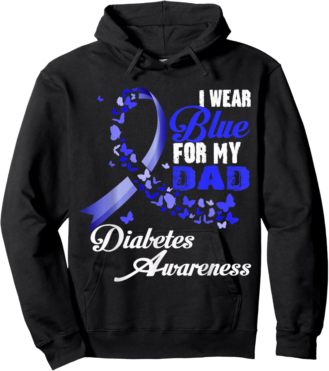 I Wear Blue For My Dad T1D Diabetes Awareness Blue Ribbon Hoodie - Hoodie | Black