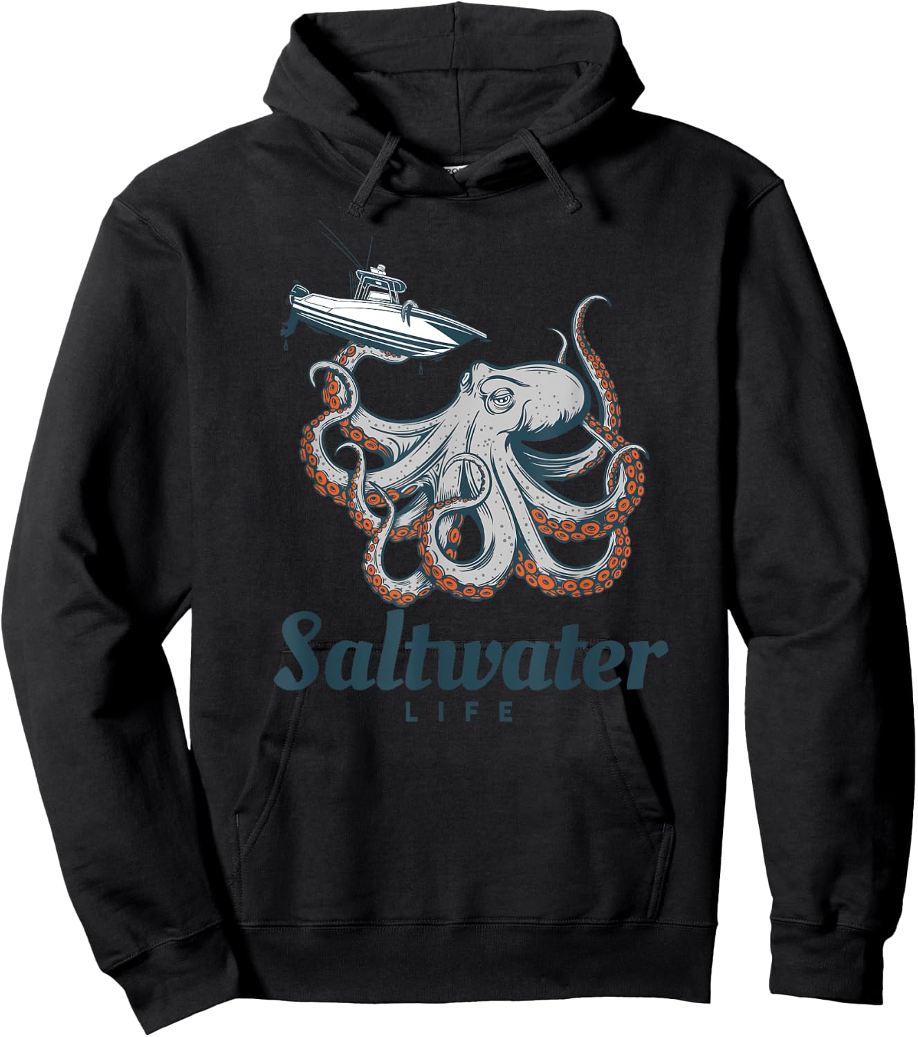Saltwater Life Saltwater Octopus Holding a Boat Hoodie - Hoodie | Black