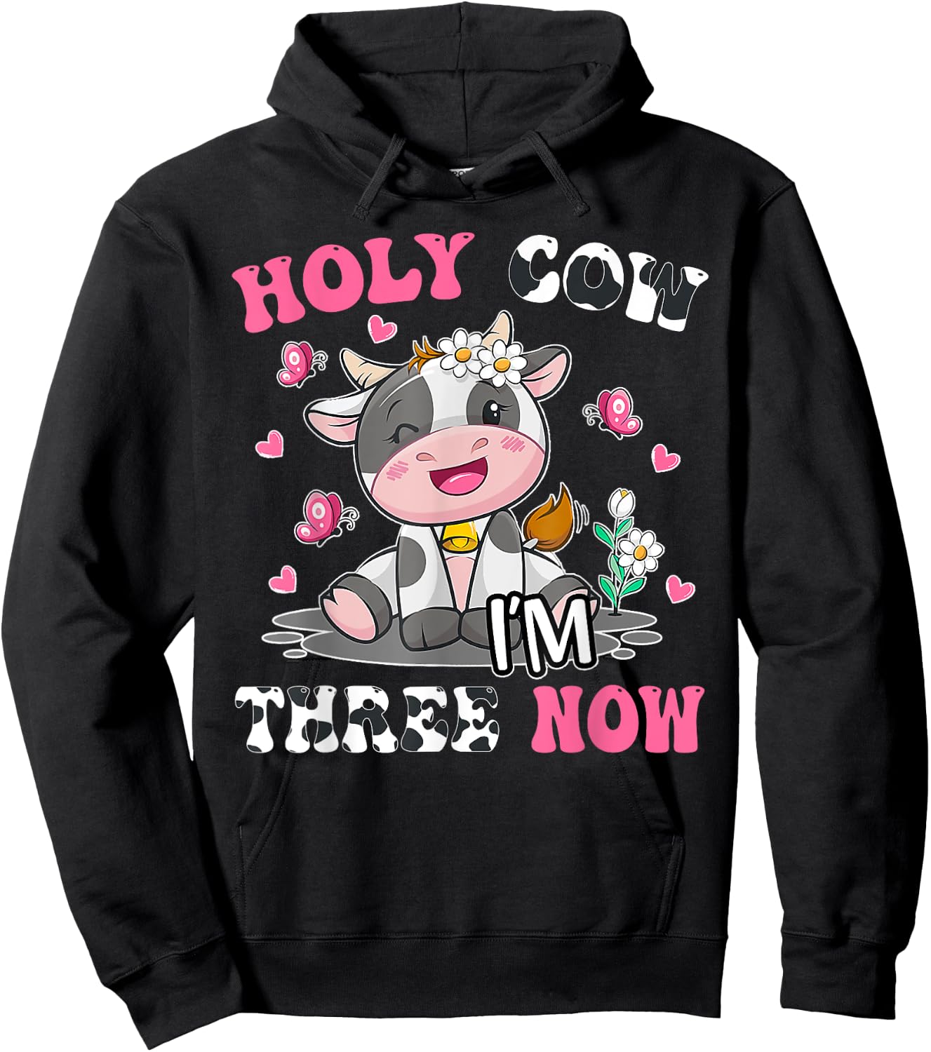 Kids Holy Cow I'm Three 3 Years Old 3rd Birthday Boy Girl Hoodie - Hoodie | Black