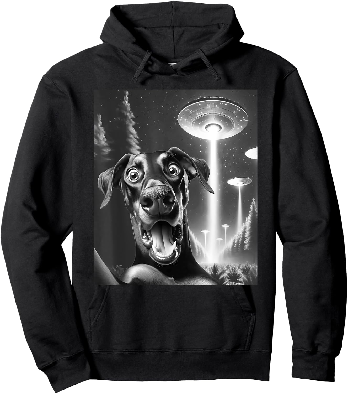 Funny Doberman Alien UFO Taking a Selfie Dobie Dog Mom Dad Hoodie - Hoodie | Black