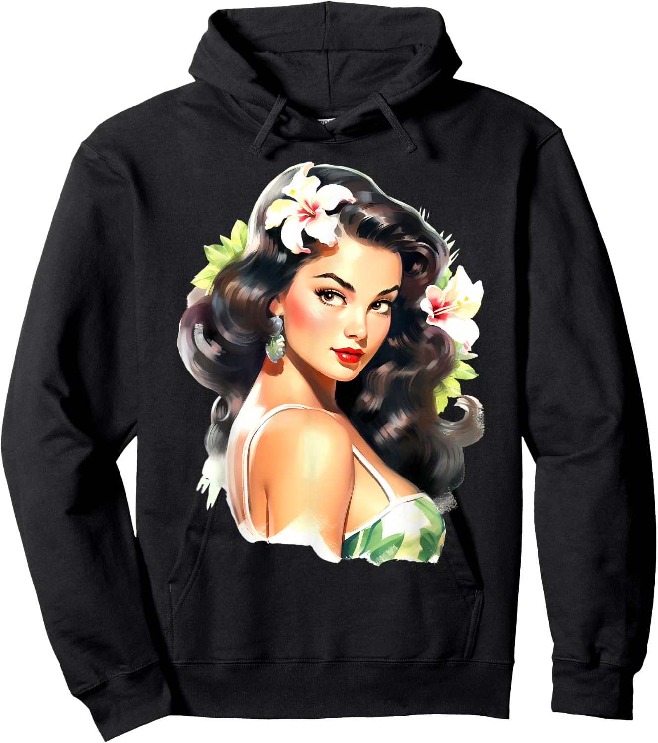 Pretty Hawaiian Pin-Up Girl Hoodie - Hoodie | Black
