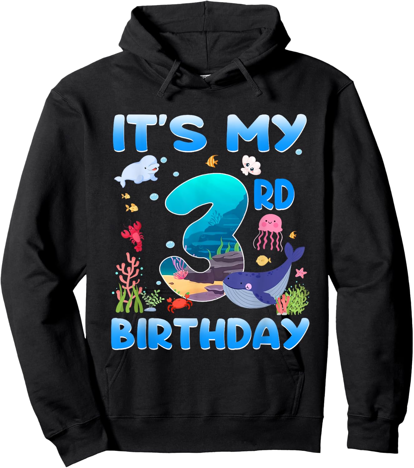 It's My 3rd Birthday 3 Years Old Kids Sea Animals Party Hoodie - Hoodie | Black