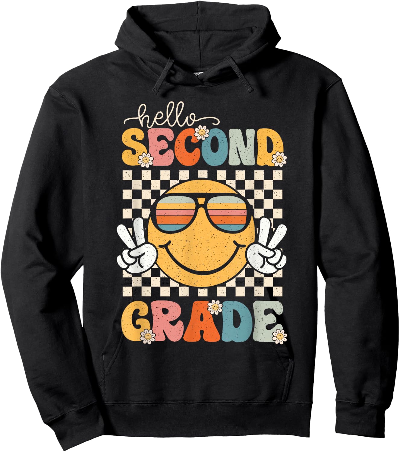 Hello Second Grade Retro 1st Day of School 2nd Grade Team Hoodie - Hoodie | Black