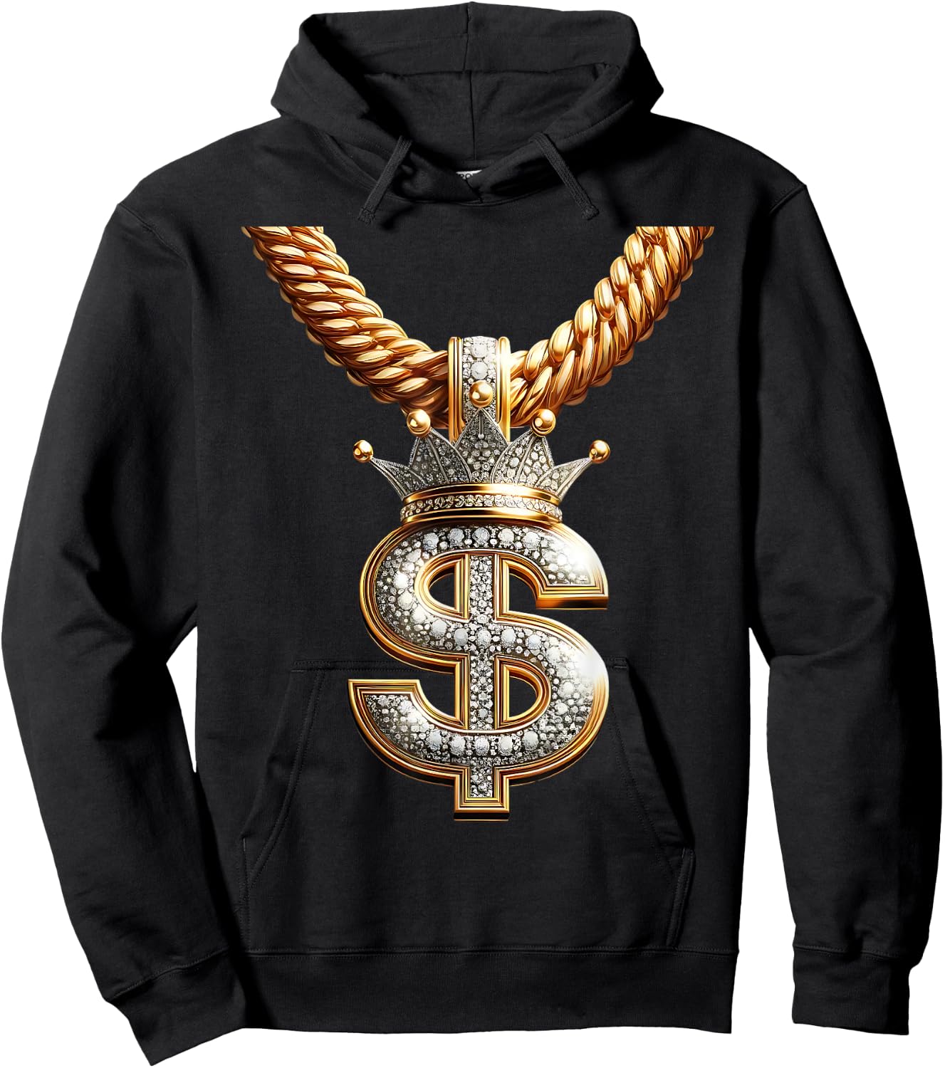 Fancy Gold and Diamond Dollar-Sign Bling Hoodie - Hoodie | Black