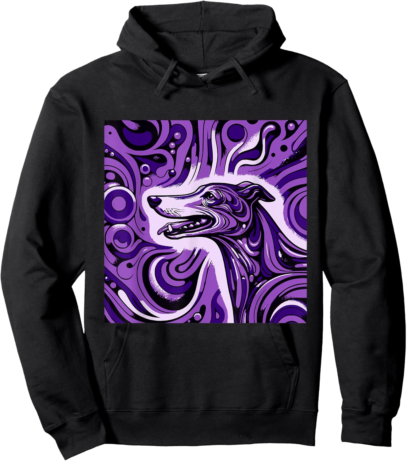 Psychedelic Trippy Rave Purple Dog Greyhound Whippet Women Hoodie - Hoodie | Black