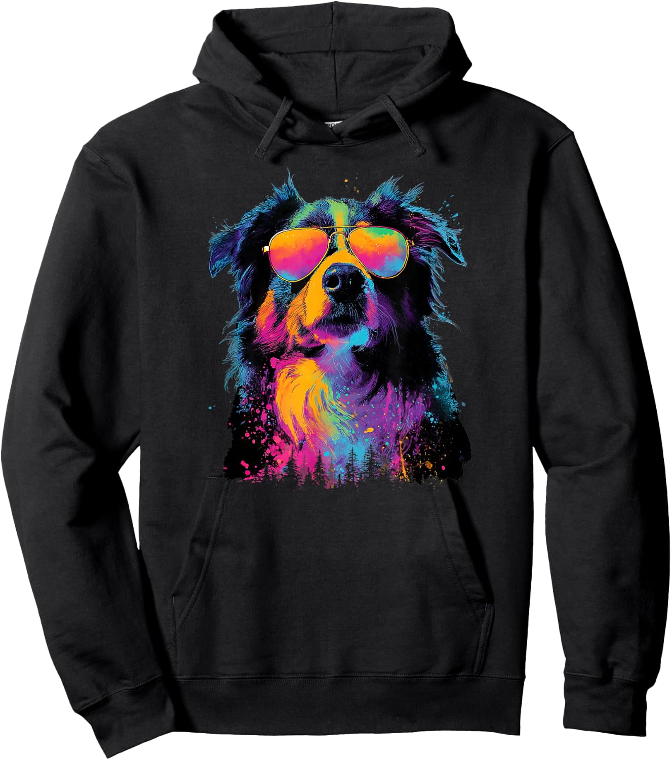 Colorful Australian Shepherd Dad Funny Dog Lover Fathers Day Hoodie - Hoodie | Black