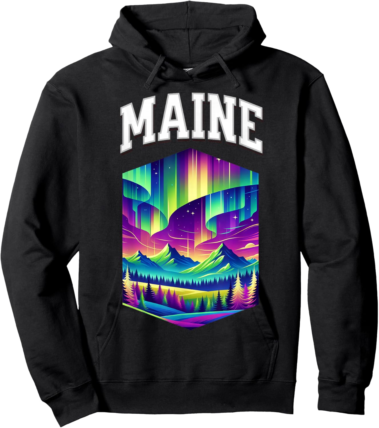 Maine Aurora Borealis Northern Lights Vacation Souvenir Hoodie - Hoodie | Black