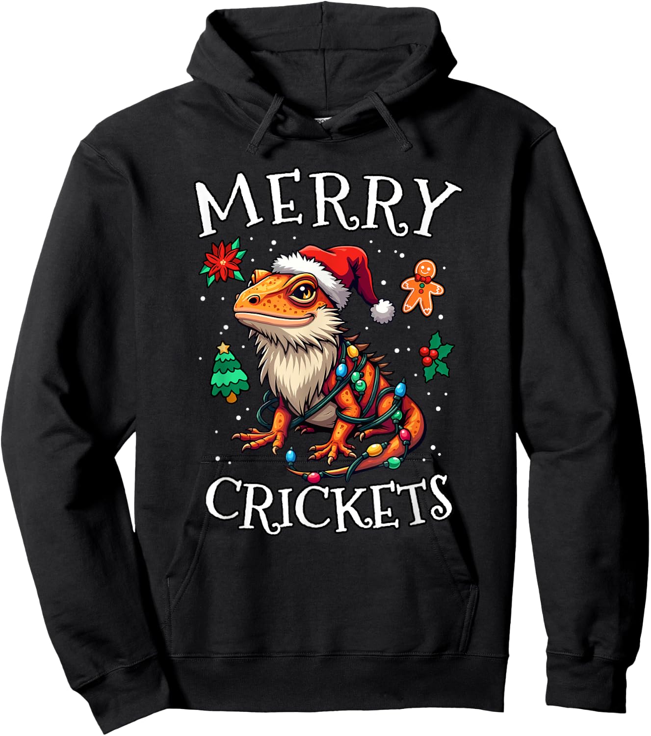 Bearded Dragon Christmas Lights Merry Crickets Hoodie - Hoodie | Black