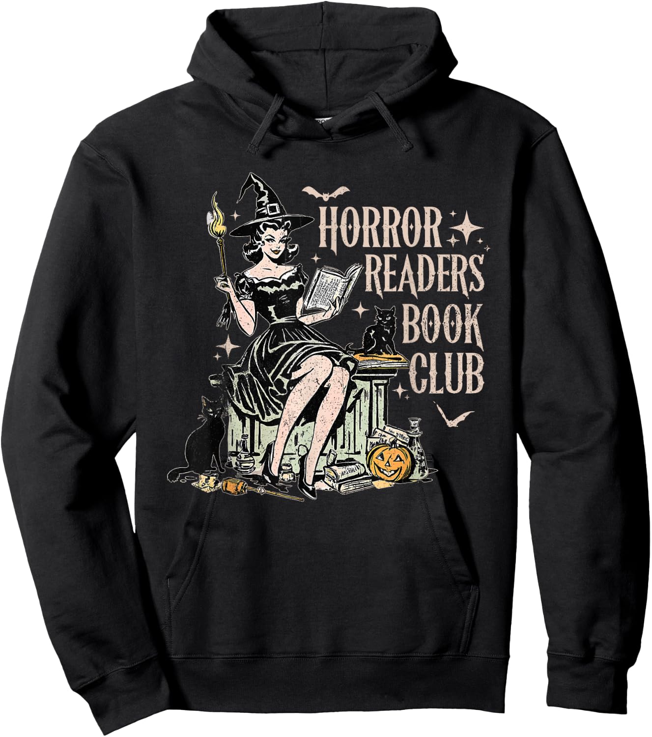 Funny Retro Scary Horror Readers Book Club Spooky Halloween Hoodie - Hoodie | Black