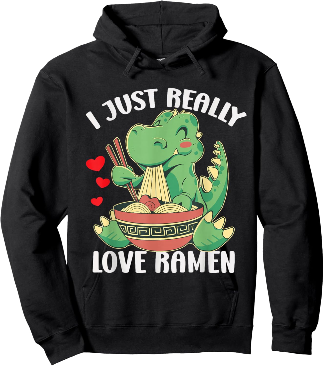 Funny T Rex Ramen Kawaii Anime Japanese Noodle Soup Kids Hoodie - Hoodie | Black