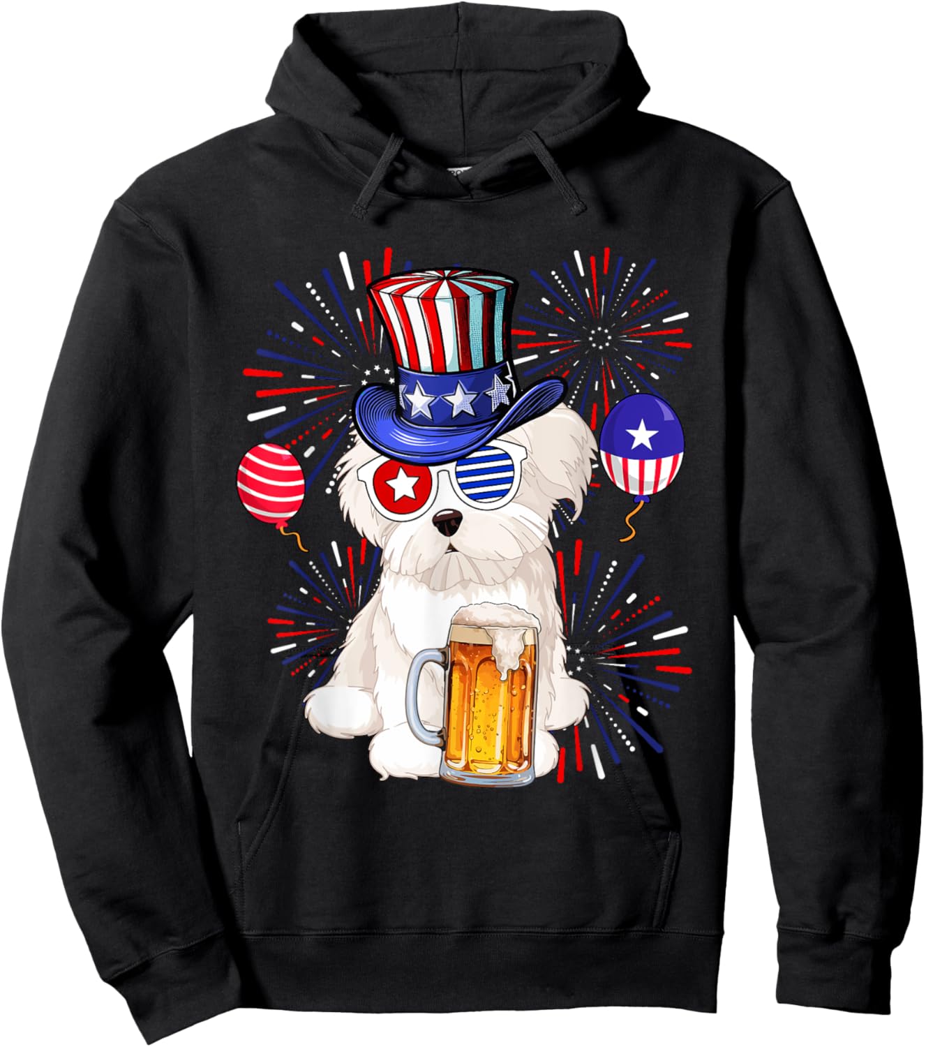 Maltese Sunglasses Drinking Beer 4th Of July Owner Lover Hoodie - Hoodie | Black