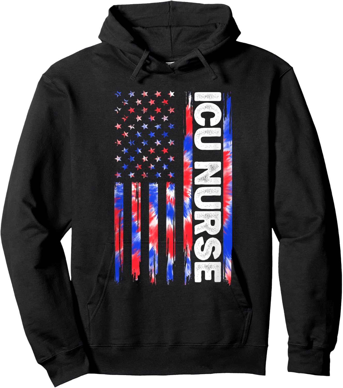 ICU Nurse Tie Dye American Flag 4th Of July USA ICU Nursing Men Hoodie - Hoodie | Black