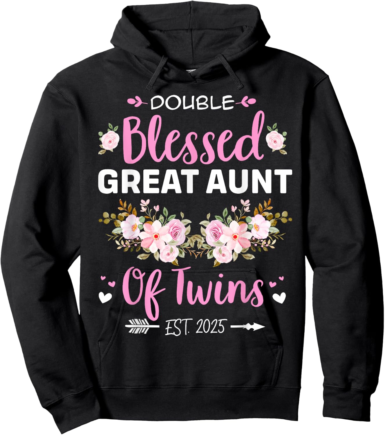 Double Blessed Great Aunt Of Twins Baby Reveal Hoodie - Hoodie | Black