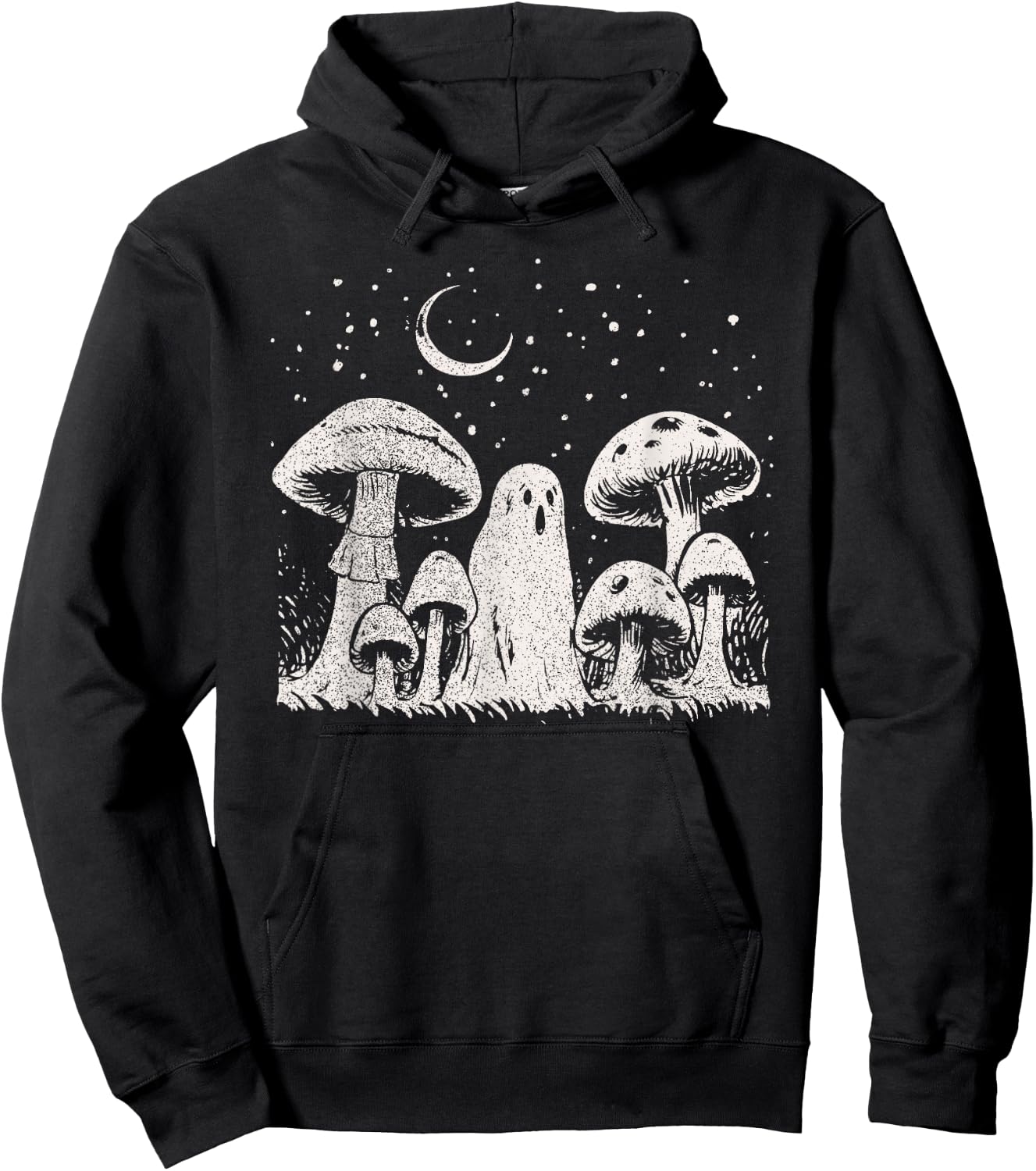 Halloween Mushroom Ghost Vintage Grunge 90 Aesthetic Graphic Hoodie - Hoodie | Black