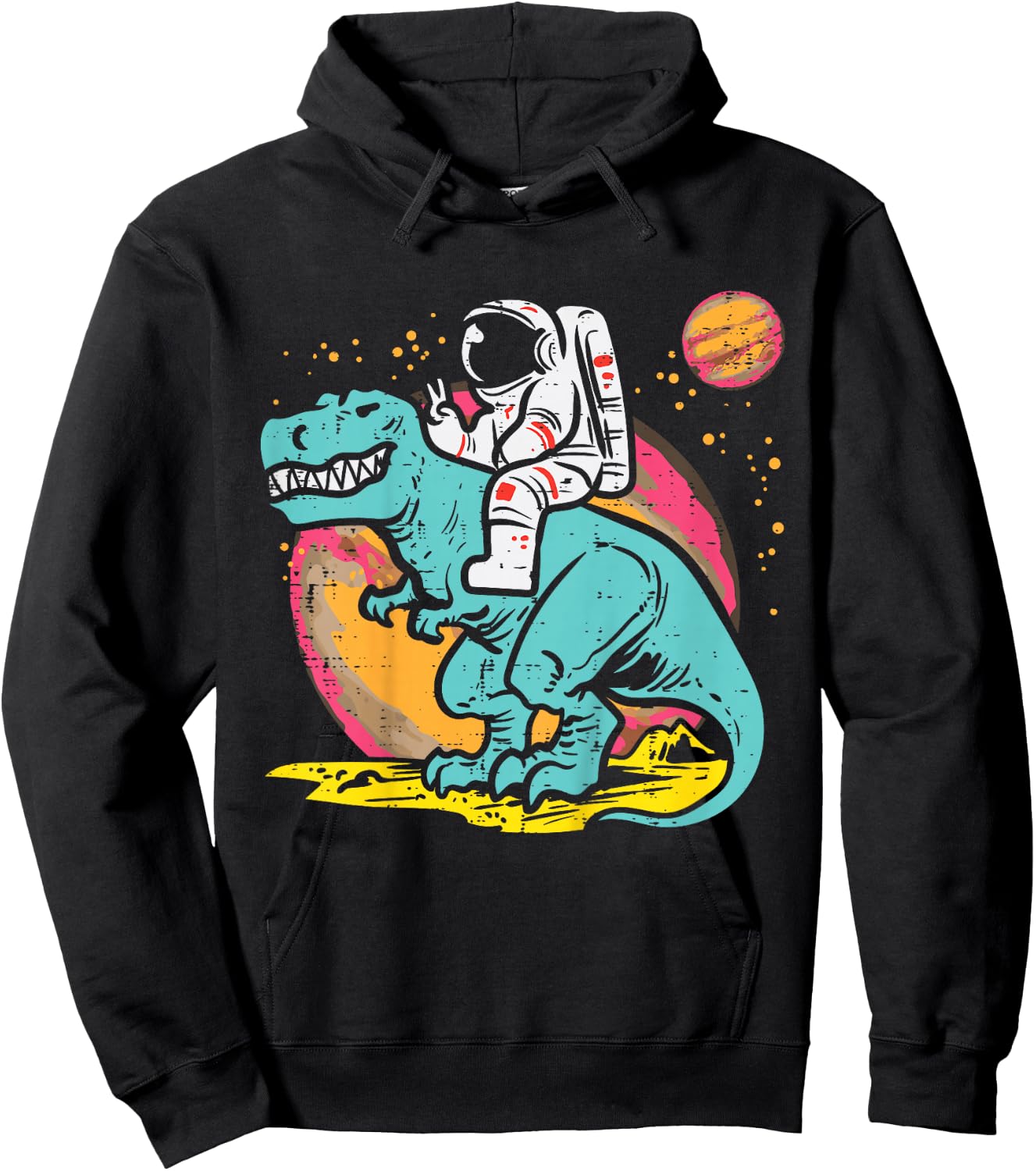 Kids Astronaut On Trex Dino Peace Space Toddler Boys Kids Youth Hoodie - Hoodie | Black