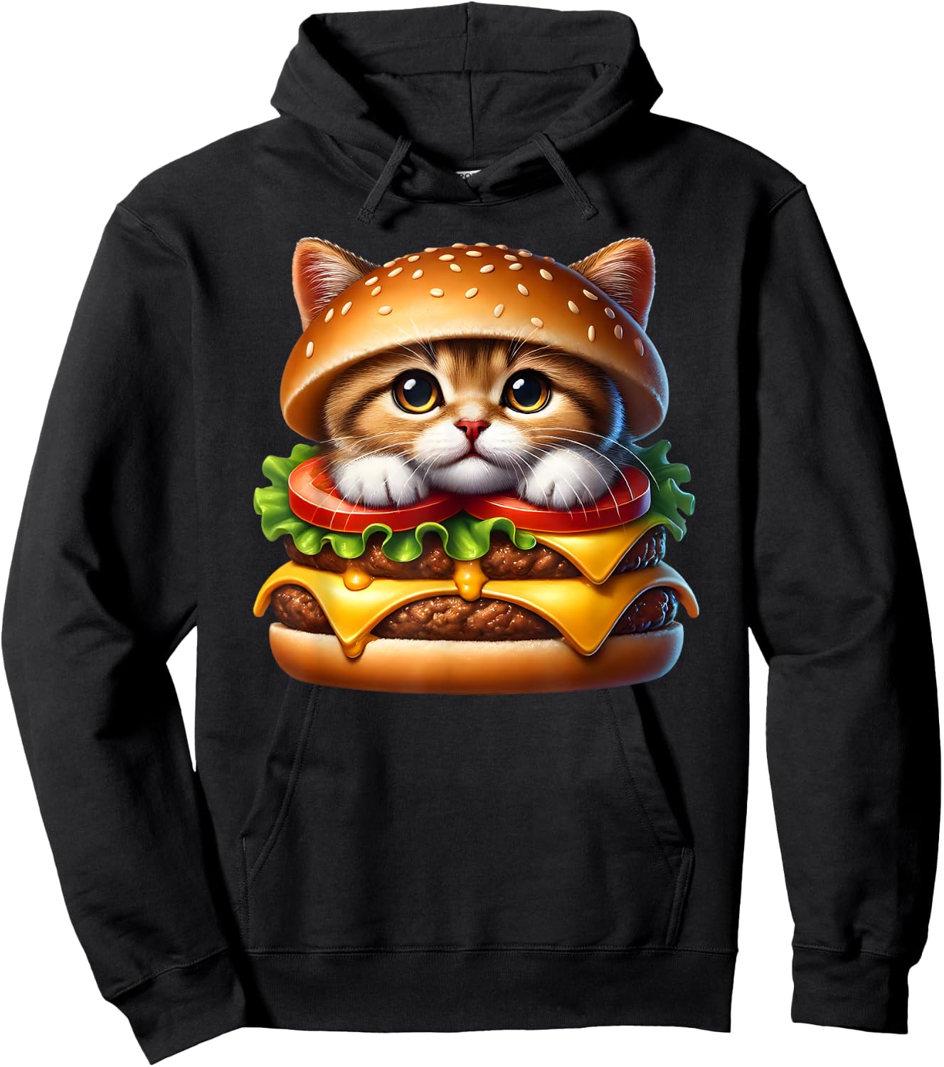 Funny Fast Food Cat Burger Lover Cute Cats Cheeseburger Men Women Kids Hoodie - Hoodie | Black