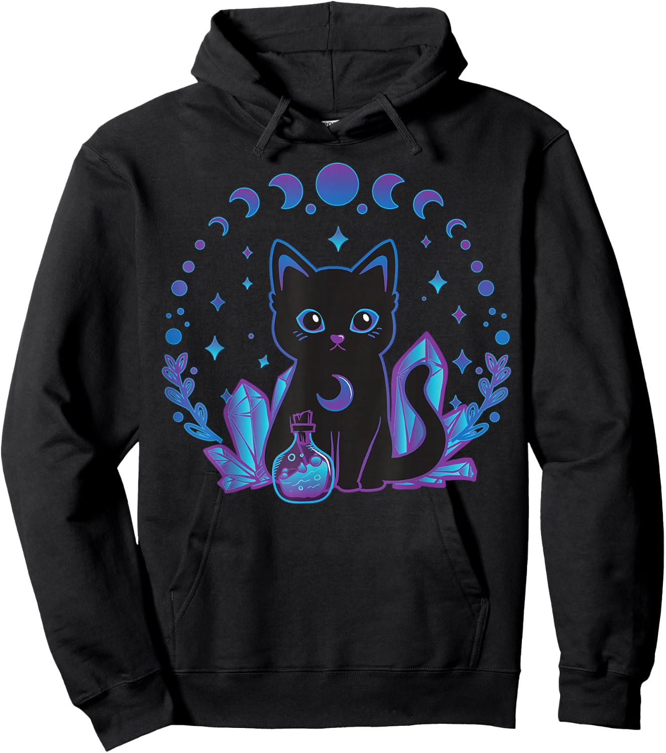 Black Witchy Cat Crystals Gothic Women Kawaii Pastel Goth Hoodie - Hoodie | Black
