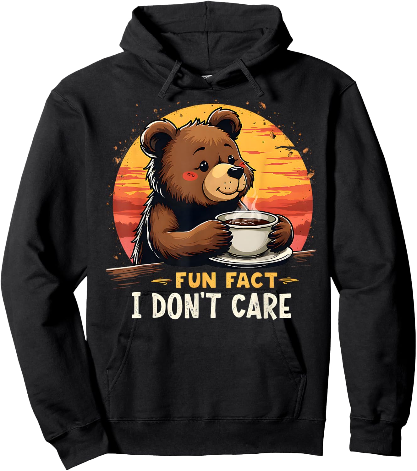 Fun Fact I Don't Care Funny sarcastic bear drinking coffee Hoodie - Hoodie | Black