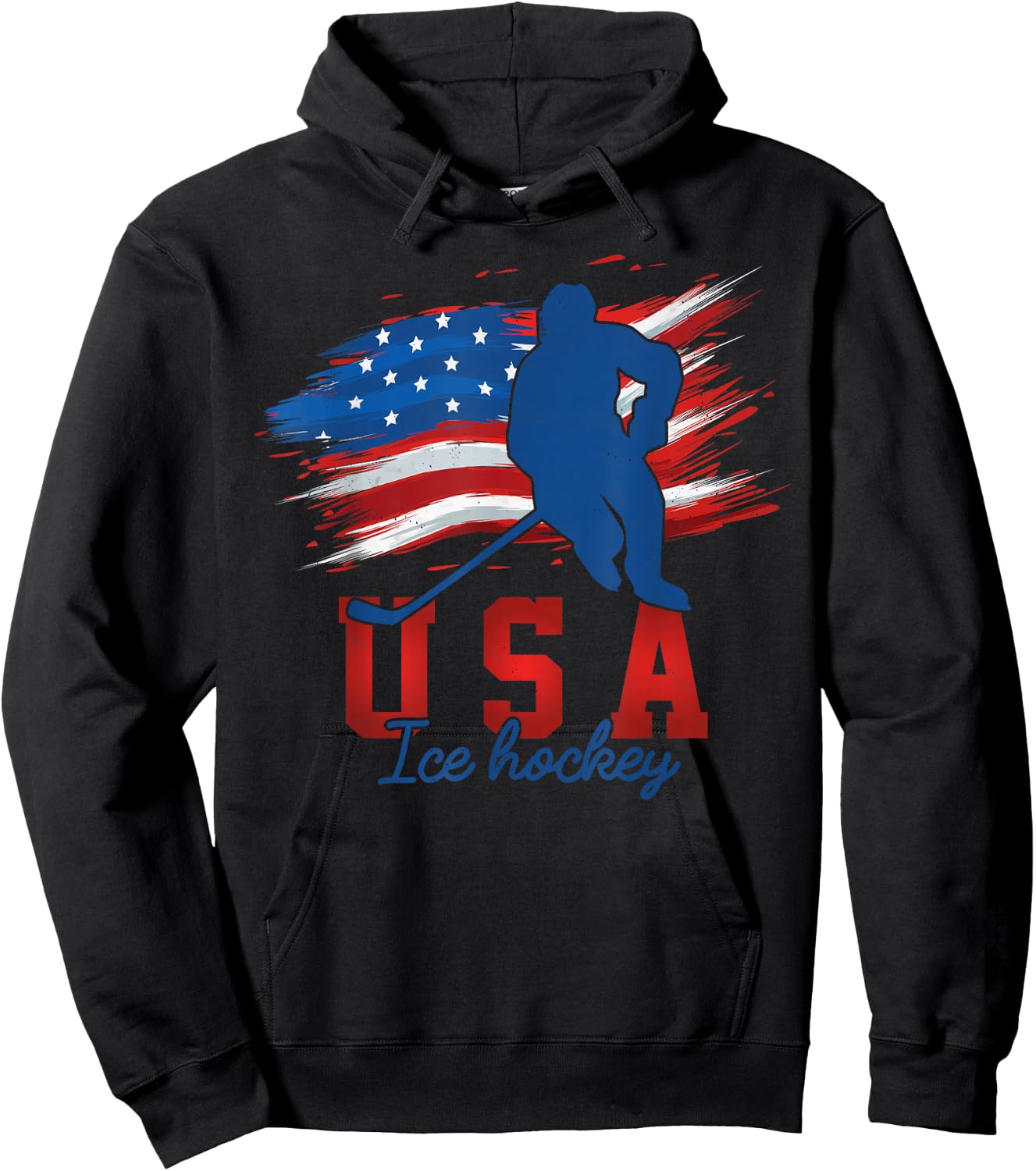 American Flag Ice Hockey 4th of July USA Support Team Hoodie - Hoodie | Black